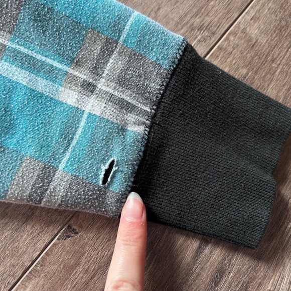 Y2K/2010s Grunge Men's Blue Plaid Sherpa Lined Zip Up Hoodie Size M - Picture 3 of 9